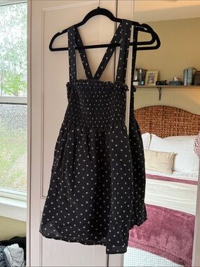 American Eagle Black Floral Smocked Sundress with Cross-back Adjustable Straps